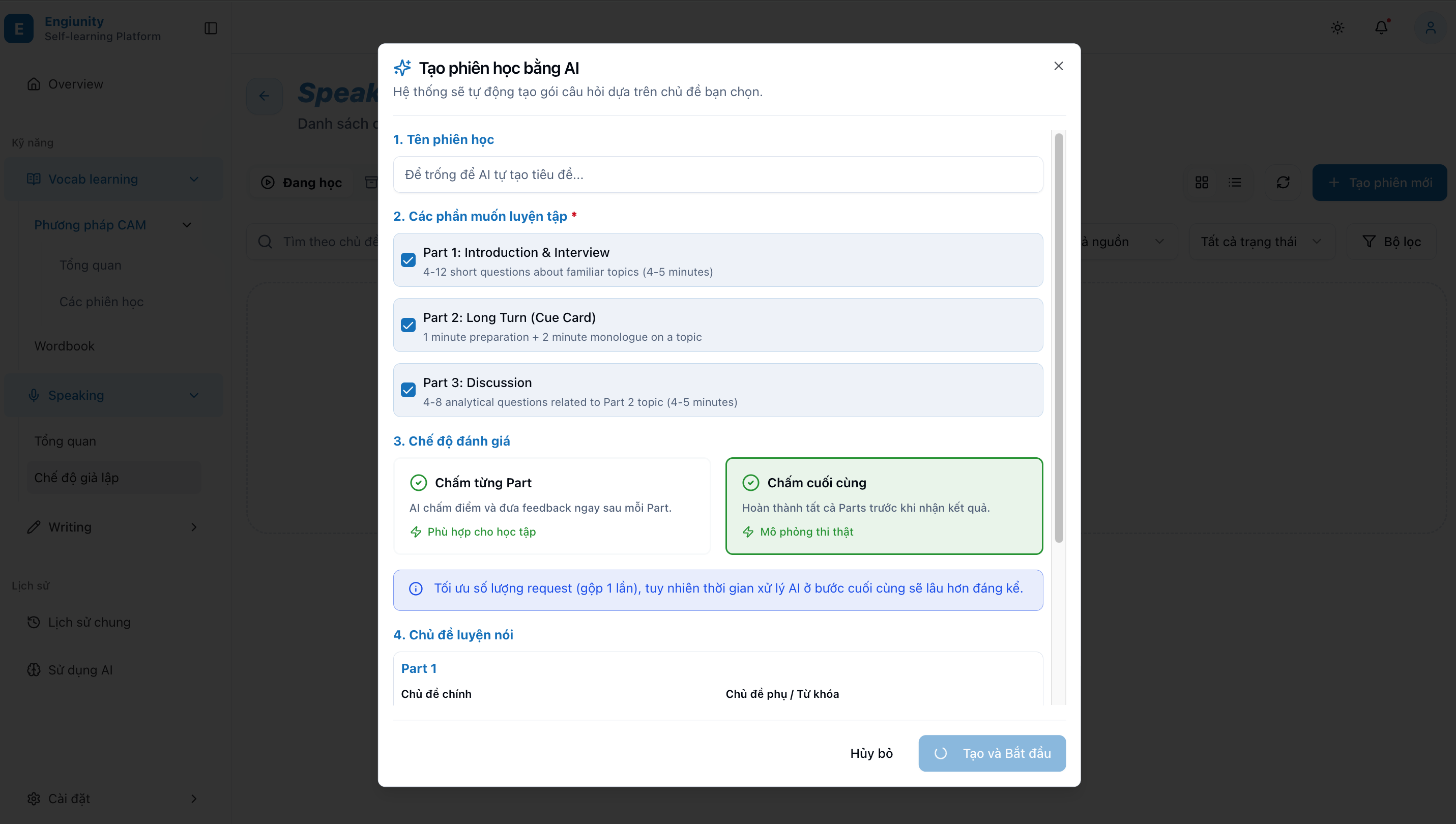 Simulation Setup - Choosing topics and difficulty