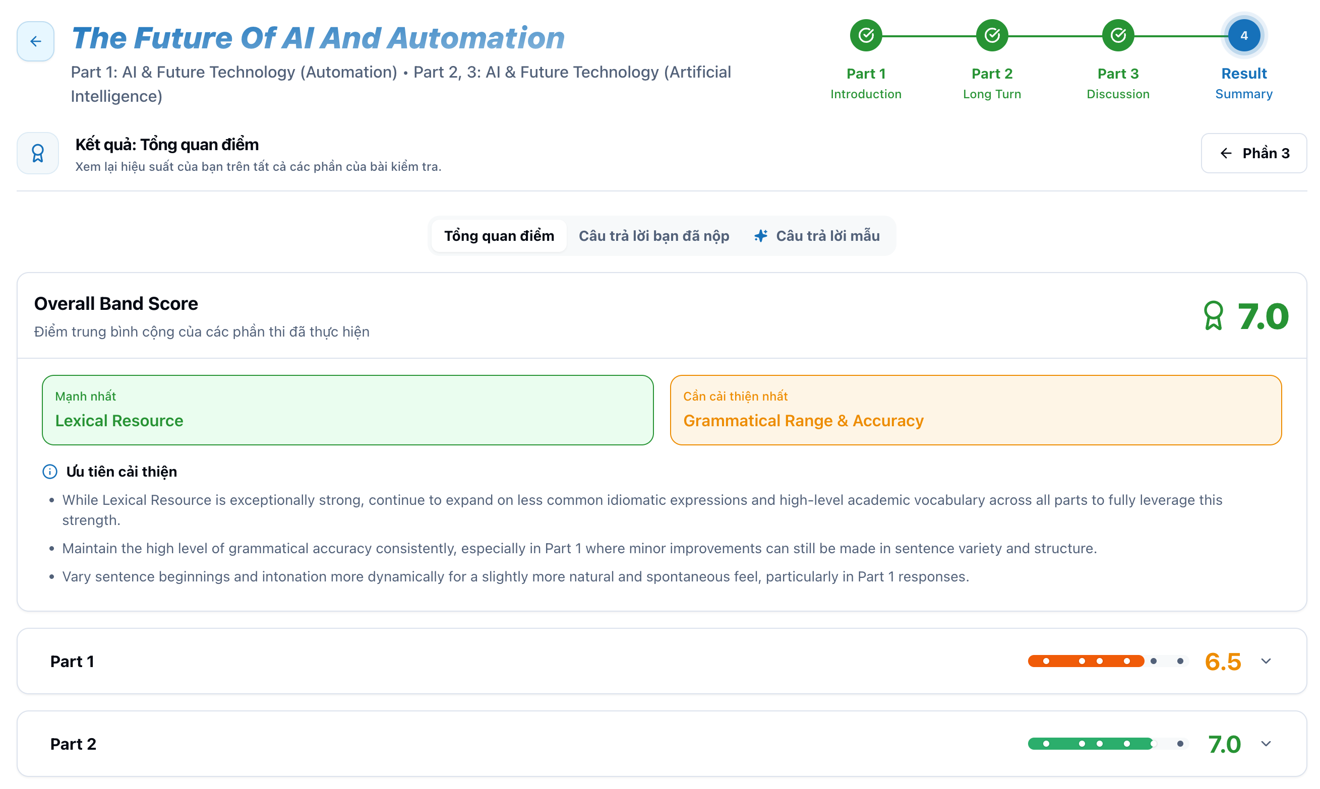 Detailed AI Grading - Band scores and linguistic feedback